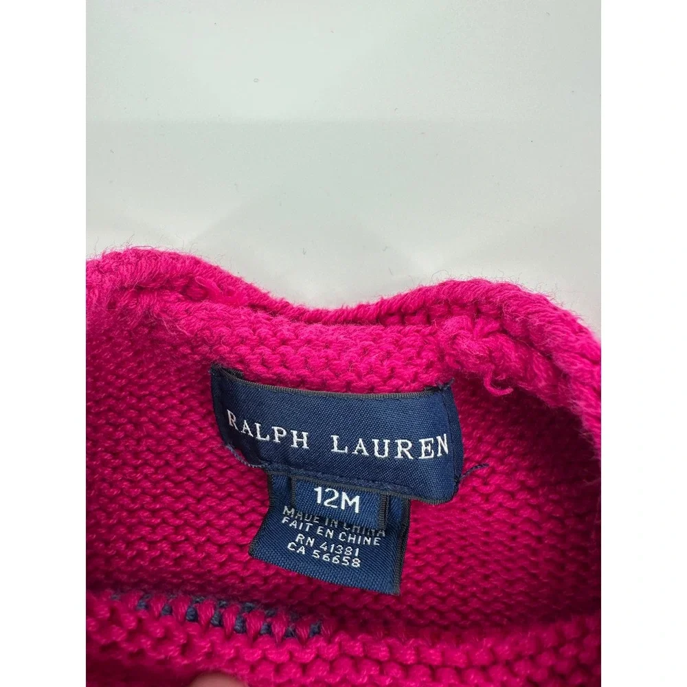 Ralph Lauren Sweater Baby Girls 12M Pink American Flag Peplum Knit Cotton